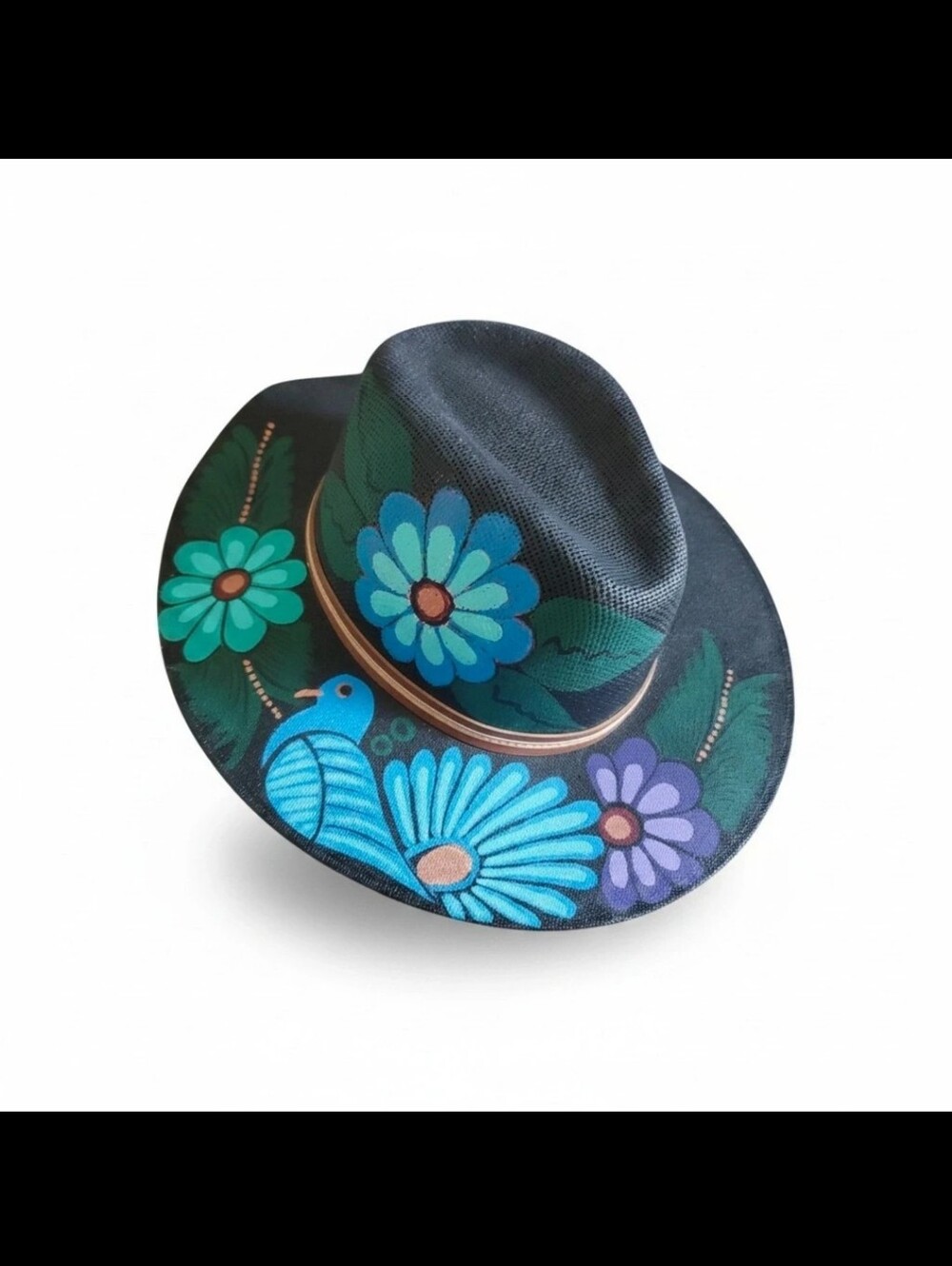 Hand Painted Mexican Floral Wide-Brim Fedora Hat